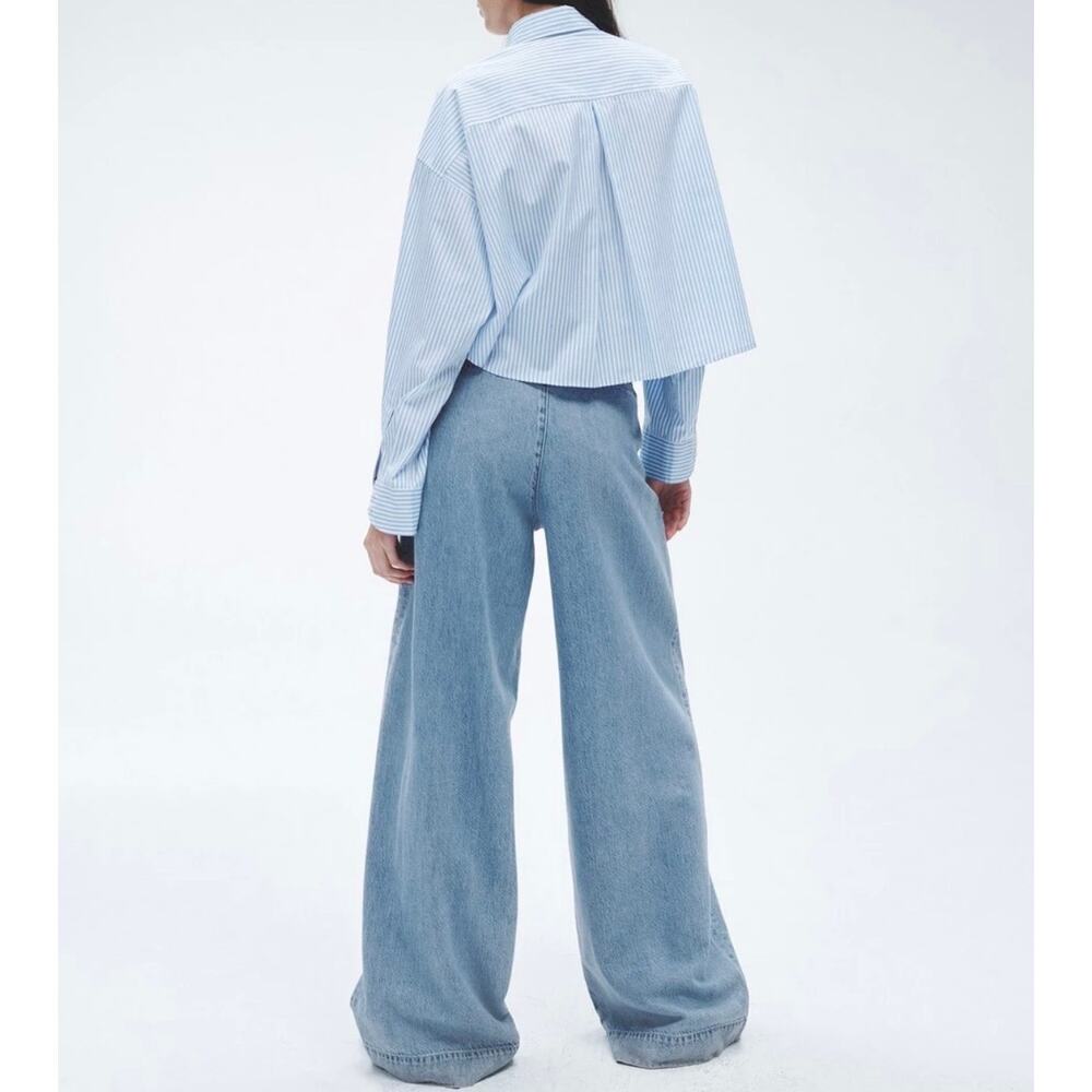 rag & bone Aurora Pleated Trouser Denim Winwood Size 29 Wide Leg Light Wash - Picture 3 of 10